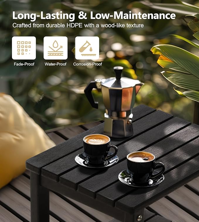 PASAMIC 2-Tier Adirondack Square Side Table, 17" HDPE Outdoor Side Tables, Weather Resistant End Table for Patio, Backyard, Pool, Indoor Companion, Beach, Easy Maintenance (Black)
