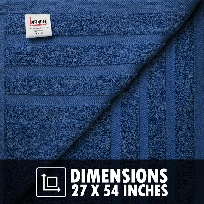 Infinitee Xclusives 100% Cotton Luxury Bath Towels Set of 2 (27x54 Inches), Soft, Absorbent, Quick Dry, Perfect Towels for Bathroom, Gym, Spa & Hotel |Tranquil Navy|
