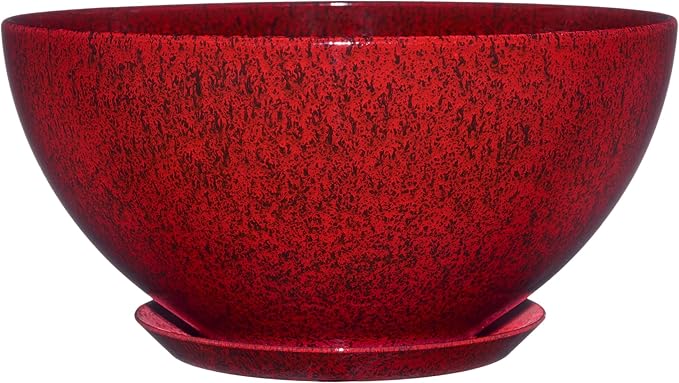 Classic Home and Garden Rosie Modern Planter w/Drainage - Contemporary Planter Bowls - Shallow Round Vases for Small Plants - Versatile Indoor & Outdoor Pots (10” Lava Red)