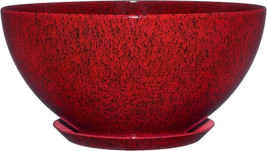 Classic Home and Garden Rosie Modern Planter w/Drainage - Contemporary Planter Bowls - Shallow Round Vases for Small Plants - Versatile Indoor & Outdoor Pots (10” Lava Red)