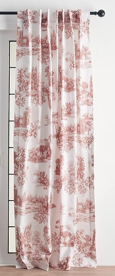 Maison d' Hermine Curtains for Living Room 100% Cotton 84 inch Length One Panel Light Filtering Toile Curtains for Bedroom Windows with Rod and Loop Pockets Drapes (Trianon Brown, 50" W x 84" L)