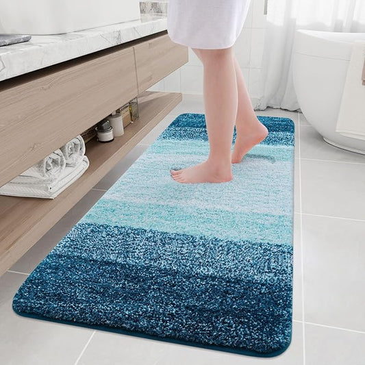 Arotive Microfiber Bathroom Rugs, Shaggy Soft and Absorbent Bath Rug, Non-Slip, Thick Plush Machine Washable Dry Bath Mats for Bathroom, Tub and Shower, 70x24, Peacock Blue
