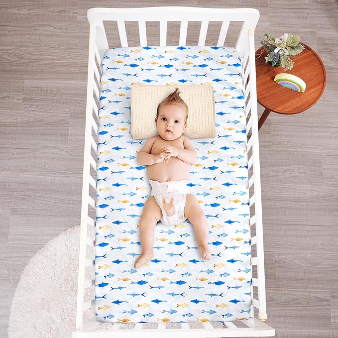 david's kids 3 Pack Fitted Crib Sheets, Ultra Soft Breathable Comfortable Baby Sheet Set for Boys Girls Neutral, 28x52 Inch Fits Standard Crib and Toddler Mattresses, Whale