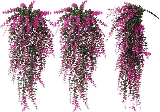 Fake Monkey Plants Hanging Eucalyptus Vines Fake Vines Faux Hanging Plants for Outdoor Garden Yard Backdrop Decor Indoor Room Table Wall Home Hanging Decoration(Fuchsia)