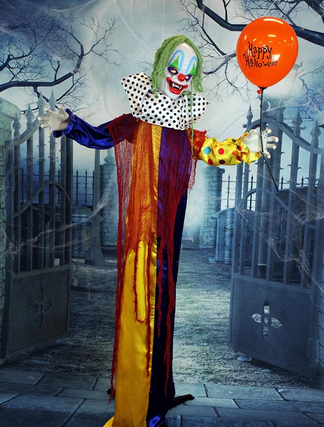 Haunted Hill Farm Life-Size Scary Talking Clown Halloween Animatronic with Motion and Touch Activated Lights and Sounds, Battery Operated Indoor or Covered Outdoor Creepy Halloween Decorations