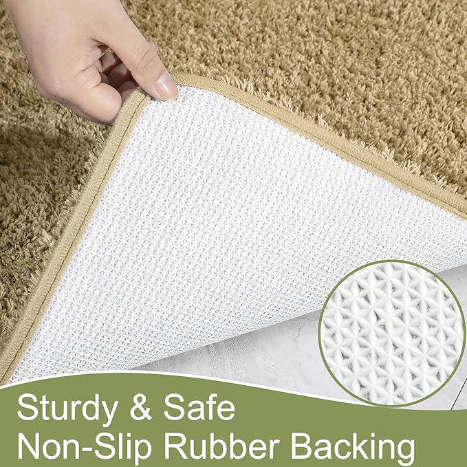 AROGAN Luxury Long Bathroom Runner Rug, 24x17 Inch Thick Soft and Absorbent Non Slip Bath Mat, Rubber Backing Quick Dry Rugs Carpets, Machine Washable Plush Mats for Shower Floor, Beige