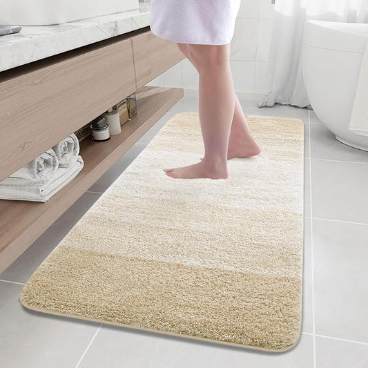 Arotive Microfiber Bathroom Rugs, Shaggy Soft and Absorbent Bath Rug, Non-Slip, Thick Plush Machine Washable Dry Bath Mats for Bathroom, Tub and Shower, 59x24, Light Beige