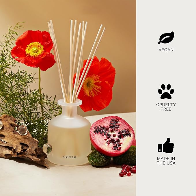 Apotheke Luxury Scented Oil Reed Diffuser for Home (Apricot Red Currant) - Home Fragrance Diffuser Set with Sticks
