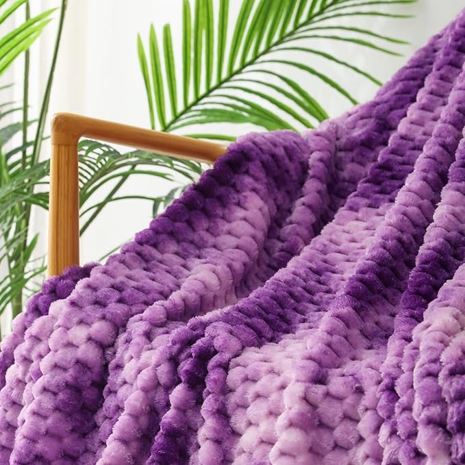 Exclusivo Mezcla Extra Large Soft Fleece Throw Blanket, 50x70 Inches Stylish Jacquard Throw Blanket for Couch, Fuzzy Cozy Lightweight for All Season, Tie-dye Purple