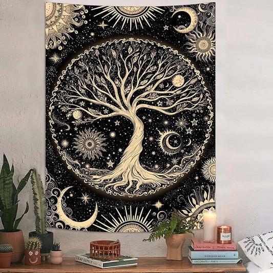 Lunerfex Tree of Life Tapestry Starry Sky Wall Tapestry, Vintage Tapestries for Bedroom Ceiling Tapestries Wall Hanging for Bedroom Living Room Wall Decor Tree-3 60"x80"
