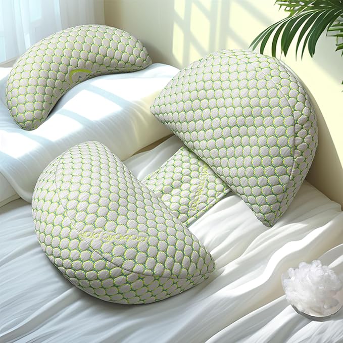 Pregnancy Pillows for Sleeping, Portable Maternity Pillows for Side Sleeper, Support for The Back, Belly and Legs, Adjustable and Detachable with Pillow Covers, Green