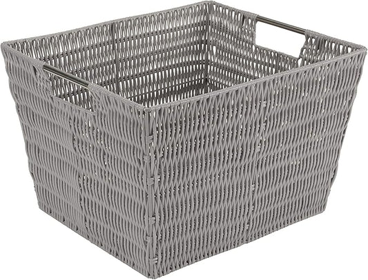Simplify 15"x13"x10" Large Woven Basket for Storage with Handles, Nursery, Playroom, Toys, Bedroom, Closet, Clothes, Office, Decorative Organizer Rattan Totes, Grey