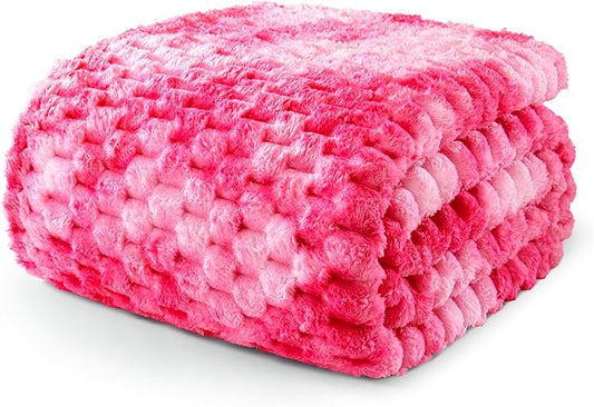 Exclusivo Mezcla Twin Size Soft Fleece Blanket, 60x80 Inches Stylish Jacquard Velvet Blanket for Bed, Fuzzy Cozy Lightweight for All Season, Tie-dye Hot Pink