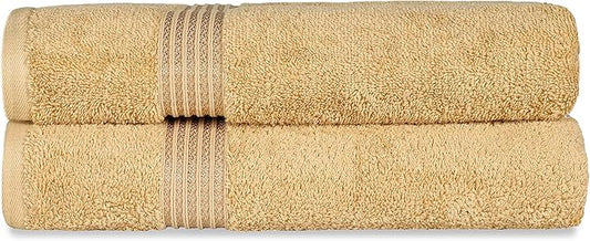 Superior Egyptian Cotton 2-Piece Bath Sheet Towel Set, Oversized Body Towels For Adults And Kids, Large Towel For Bath, Shower, Guest Bathroom, Spa, Gym, Resort, Essentials, Airbnb, Gold