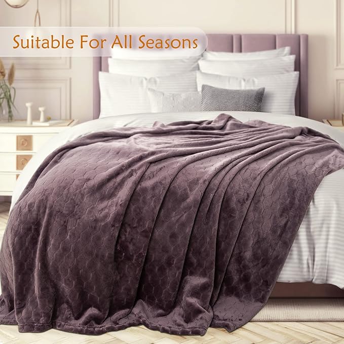 TOONOW Fleece Blanket Textured Fuzzy Plush Throw Blanket Twin Size 60" x 80", Super Soft Fluffy Bed Blanket Geometric Pattern Comfy Microfiber Flannel Blankets for Couch, Bed, Sofa, Purple