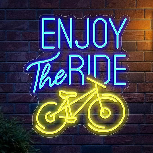 Enjoy The Ride Neon Sign, Gym Sign Fitness Neon Light, Motivational Sport Exercise Bike Sign Wall Decor Led Business Signs Backdrop Lights Wall Hanging Creative Neon Lights Signs Usb Powered
