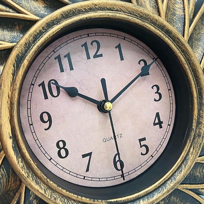Sunburst Clock, Small Retro Wall Clocks Battery Operated, 10 Inch Mid Century Vintage Decorative Wall Clock for Living Room, Bedroom, Kitchen, Bathroom, Office - Bronze