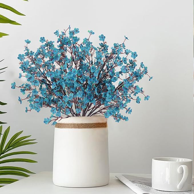 AILANDA 6 Bundles Babys Breath Fall Flowers Faux Gypsophila Bouquet Real Touch European Fake Silk Flowers for Home Wedding Bouquets Floral Arrangement Party Table Garden Autumn Decor (Peacock Blue)
