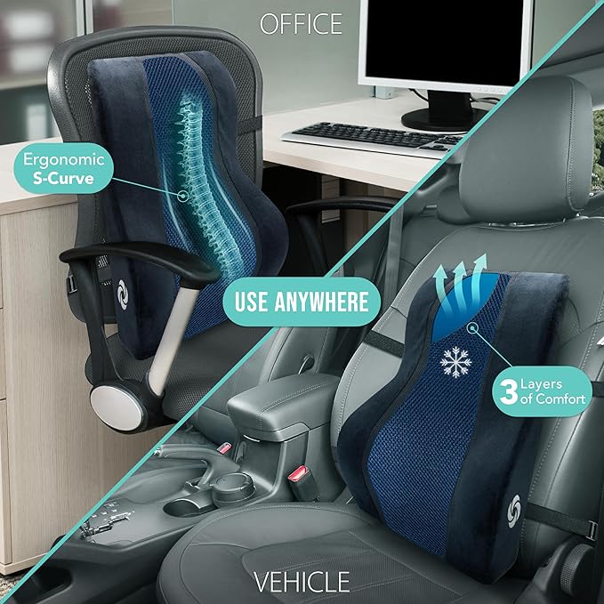 SAMSONITE, Mid-Low Back Support Pillow with Cooling Gel for Office Chair or Car Seat - Boost Your Lower Back Comfort Zone, [HIGH Grade - Memory Foam], Versatile Supportive Lumbar Cushion…