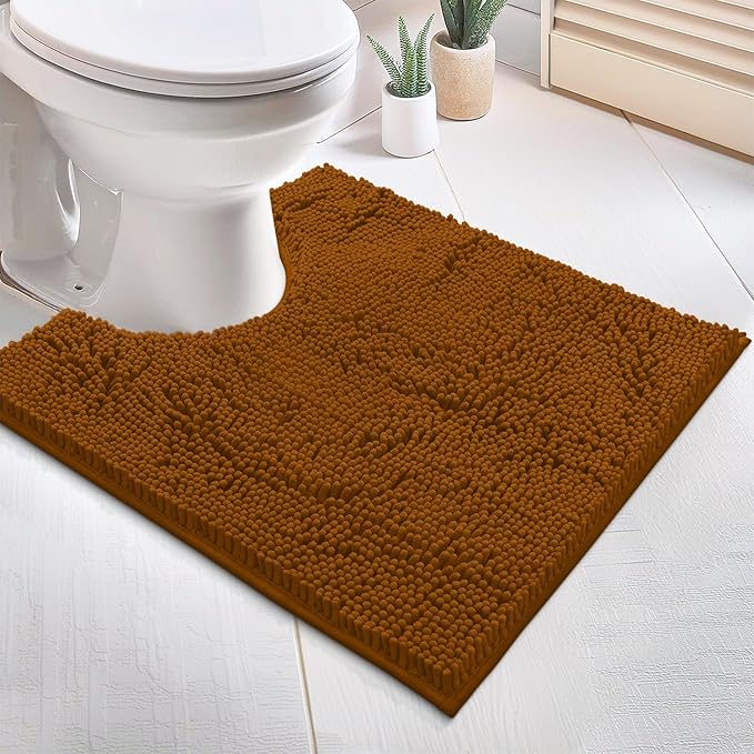 Bathroom Rugs Sets 2 Piece, Luxury Chenille Bath Mat Set, Soft Plush Anti-Slip Bath Rug + U-Shaped Toilet Mat. Microfiber Shaggy Carpet, Super Absorbent (24” x 36” & 20” x 24” U, Pumpkin)
