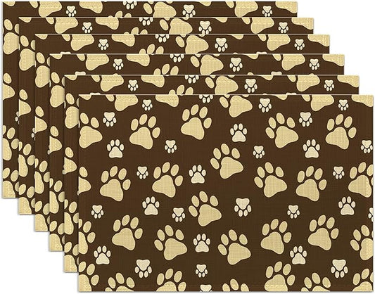 Placemats Set of 6, Cute Dog Paws Place Mats Washable Heat Resistant 12×18 Inch Linen Table Mats for Party Outdoor Dining Décor