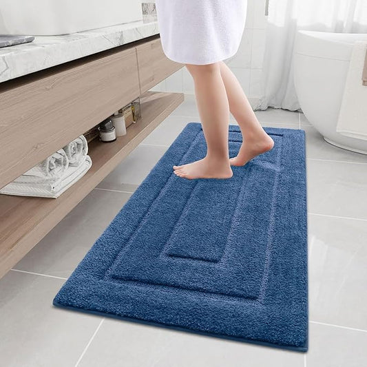 Buganda Bathroom Rugs, 47" x 20", Soft and Absorbent Microfiber Bath Rugs, Non-Slip Shaggy Shower Carpet, Machine Wash Dry Bath Mats for Bathroom Floor, Tub and Shower, Navy