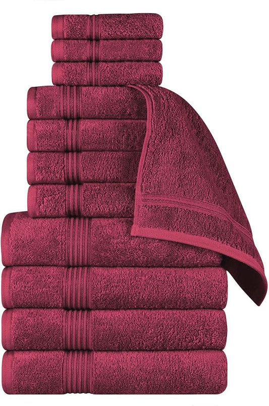 Superior Egyptian Cotton 12-Piece Towel Set, Assorted Towels for Home Bathroom, Guest Bath Decor Essentials, Includes 4 Bath, 4 Hand, 4 Face Towels/Washcloths, Quick Dry, Absorbent - Burgundy