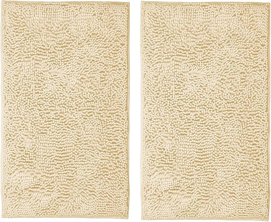 Bathroom Rugs Sets 2 Piece Washable, Luxury ，Chenille Bath Mat Set, Soft Plush Anti-Slip Rectangular Bath， Rug Super Absorbent. (Milk White, 32"x20"+32"x20")