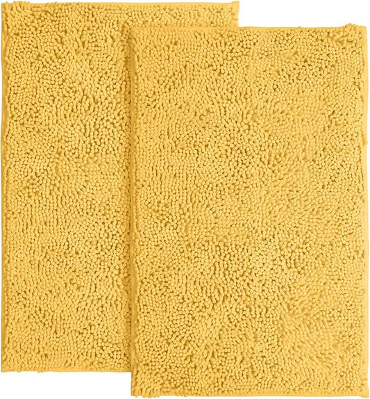 LuxUrux Bathroom Rugs Sets 2 Piece - Plush Bath Mat Set Quick-Dry Soft Chenille Bathroom Mat with Rubber Backing, Absorbant Bathroom Rug Set, Washable.(17 x 24, Yellow)