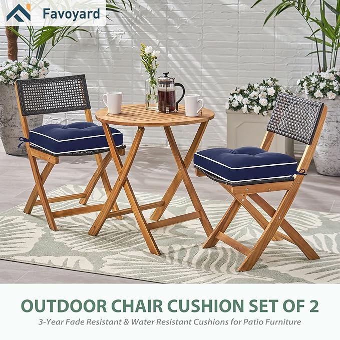 Favoyard Patio Chair Cushions 17 × 17 Inch Water Resistant & 3-Year Color Fastness Outdoor Chairs Cushion for Seat Dining Rocking Wicker Chair Cushion with Tie Straps Tufted Square Pads, Blue, 2 Pack