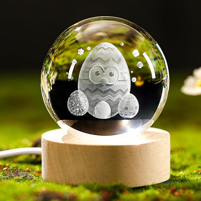 Easter Decorations Eggs 3D Crystal Ball Light-Up Easter, Easter Gifts for Kids, Daughters, Sons, Moms, Birthday Gifts for Women Party Home Garden Decor