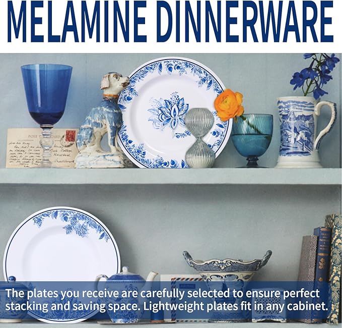 Melamine Dinnerware Sets-12pcs floral dinnerware set Service for 4,Dishwasher Safe, Break-resistant, Indoor and Outdoor Use,Reusable,Traditional Flower