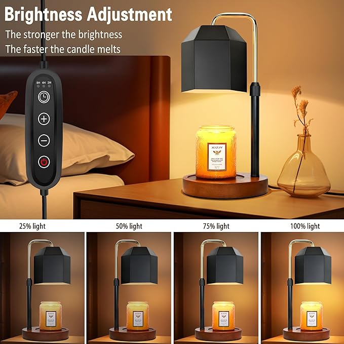 Candle Warmer Lamp with Timer Dimmer,Adjustable Height Candle Warmer, Candle lamp for Scented Wax Jar Candles,Gifts for Mom Women, House Warming Gifts for New Home Bedroom Decor,A3- Black