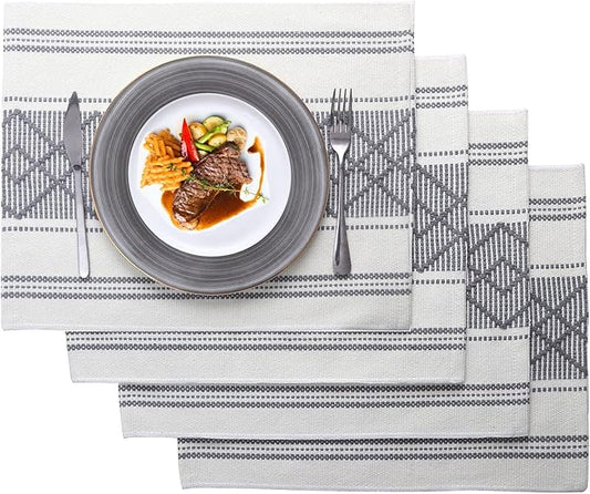 LUFEIJIASHI Elegant Thick placemats for Dining Table Decor Farmhouse Heat Resistant Table Place mats Set of 4 Quality Woven Cloth Placemats Washable Dinner mats (Grey, 4)