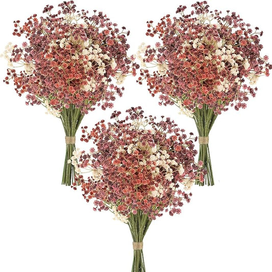 N&T NIETING Babys Breath Artificial Flowers Bulk, 24Pcs Fake Gypsophila Bouquet Flowers Real Touch Faux Babies Breath Arrangement for Wedding Floral Party Centerpieces Vase Decoration, Fall Orange