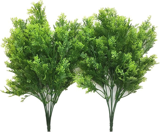 CATTREE Artificial Shrubs Bushes, Plastic Fern Leaves Simulation Faux Grass Realistic Fake Plants Wedding Indoor Outdoor Home Garden Verandah Kitchen Table Centerpieces Arrangements Decoration 2 pcs
