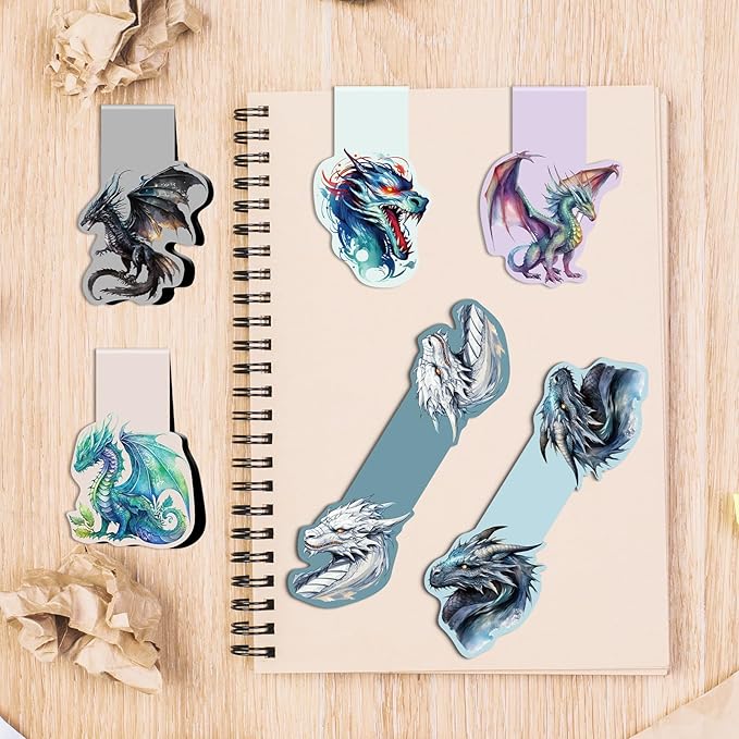 Dragon Magnetic Bookmark Gifts - 12 Pcs Cool Dragons Book Mark Magnets Dragon Rider Bookmarks Magnetic Aesthetic Fantastic Bookmark Magnets Page Clip Gift for Book Lovers Students Reading