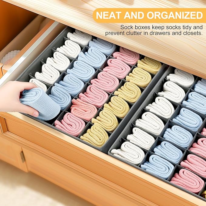 Joyoldelf Sock Organizer Drawer Organizer - Underwear Organizer, 24 Cell Collapsible Closet Organizers and Storage Sock Holders Organizers for Storing Socks, Ties, Belts 6 Pack