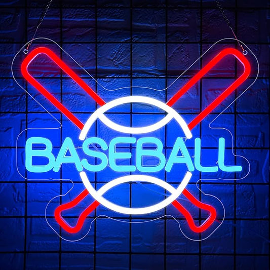 Baseball Neon Sign for Wall Decor Baseball Sport Team LED Neon Light for Man Cave Dormitory Bar Club Birthday Gifts for Sport Fans USB Powered(ZKXD311)