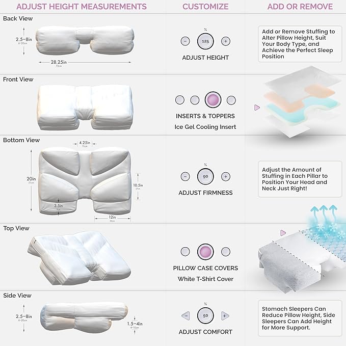 Insert, Plush Molded Memory Foam 80D - Can Use As Thin Sleeping Pillow for Stomach Sleeper. Ergonomic Size, Orthopedic Neck U Shaped Cutout: Ulta Soft High-Density Layer Support
