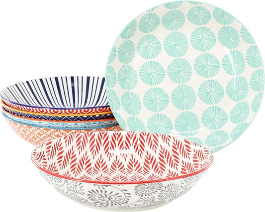 Elama Giovanna 6 Piece Assorted Design Porcelain Multi-Color Graphic Bowl Set; Tableware; Serveware; Dinnerware Set; Bowl Set (6 Piece)