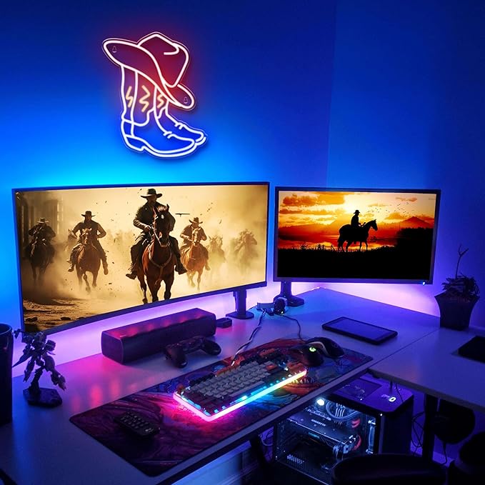 Kavaas Cowboy Boot Neon Sign, Neon Cowboy Hat Sign for Wall Decor | Western Neon Sign for Bedroom, Bar, Office, Man Cave - Best Gifts for Rodeo Enthusiast, Birthday, Christmas
