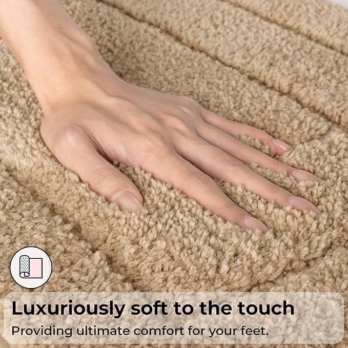 GRANNY SAYS Bathroom Rugs Sets 2 Piece,Soft Bath Mats for Bathroom, Bath Rugs Non Slip Washable, Absorbent Bath Rug for Tub, Shower and Toilet, Bath Mat Set (Khaki, 20" x 32" + 16" x 24")