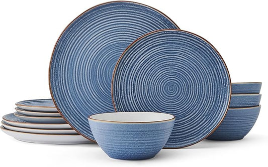 Pfaltzgraff Rowan Blue 12 Piece Plate Bowl Dinnerware Set, Service for 4