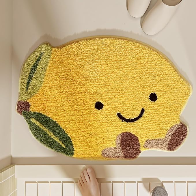 LUMI Cute Bathroom Rugs, Funny Fruit Rug, Soft Plush Fluffy Yellow Bath Mat, Absorbent, Non-Slip for Bathroom, Kitchen Sink, Bedroom, Kid's Bedroom, and Living Room, 19.5"x23.5", Lemmy