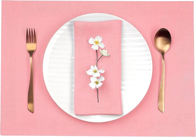 D'Moksha Homes Linen Dusty Pink Placemats Set of 4-100% Pure Linen Placemats 14 x 19 Inch for Summer - Handcrafted and Machine Washable