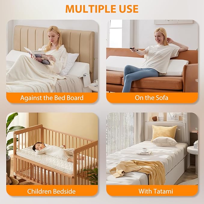 Queen Bed Wedge Pillow for Headboard, Bed Gap Filler, Mattress Gap Filler Queen, Fill The Gap (0-7") Between Headboard and Mattress (White, 60"x10"x6")