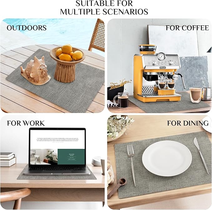 Softalker Faux Leather Placemats Set of 4-Vinyl Heat Resistant Place Mats, 100% Waterproof Oilproof Wipe Clean Table Mats for Indoor & Outdoor Use, 17’’×12’’, Light Grey
