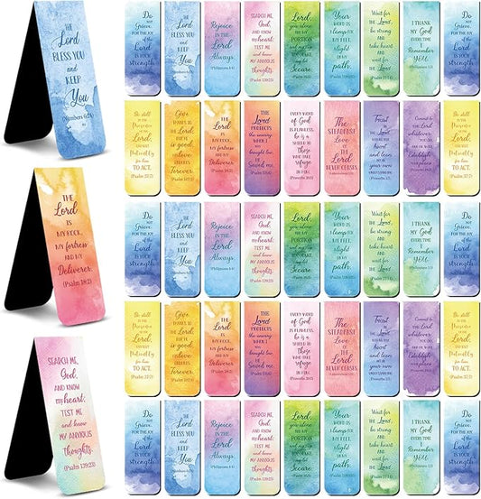 48 Pcs Bible Verse Magnetic Bookmarks Inspirational Scripture Christian Book Markers Religious Motivational Encouragement Flower Page Clips Presents for Women School Office Supplies