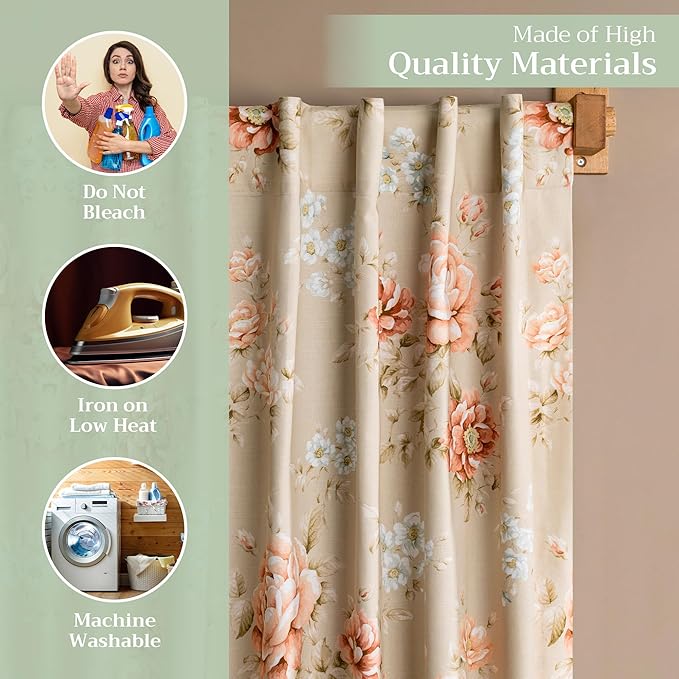 Maison d' Hermine Curtains for Living Room 100% Cotton 96 inch Length One Panel Light Filtering Curtains for Bedroom Windows with Rod and Loop Pockets Drapes (Newburry Melba, 50" W x 96" L)
